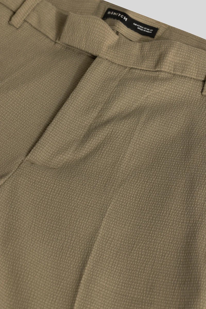 SNITCH Yann Khaki Plain Slim Fit Trousers - Image 4